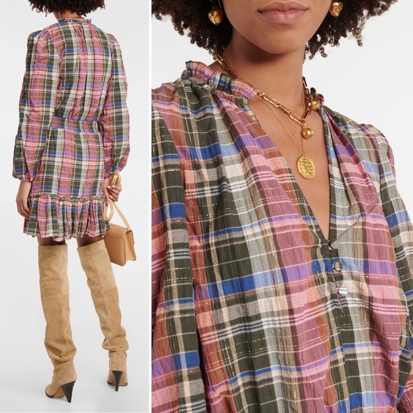 NEW Veronica Beard Destiny Dress in Olive Pink Plaid 2 - Picture 3 of 12